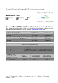 Produktinformationsblatt Kombi-Flat 300 mit 12 Monaten Laufzeit